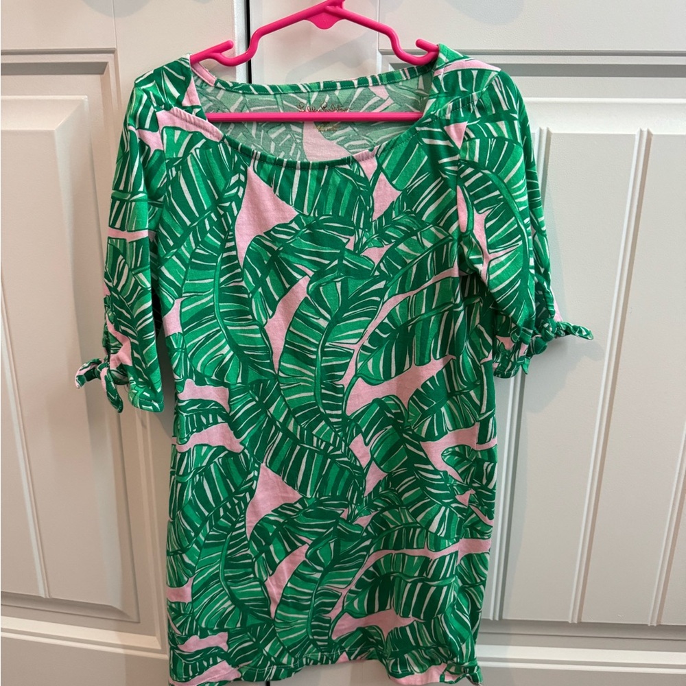 Lilly Pulitzer girls Green and Pink Leaf Print Dress